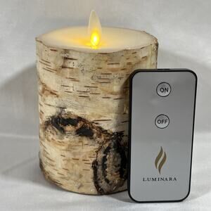 Luminara Real Bark Wrapped Battery Operated Flameless Wax Candle 3x4" Wood Birch